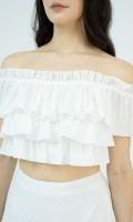 G-White Woven Top and Skirt Set